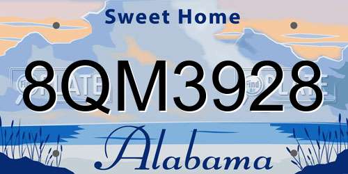 8QM3928 Alabama License Plate