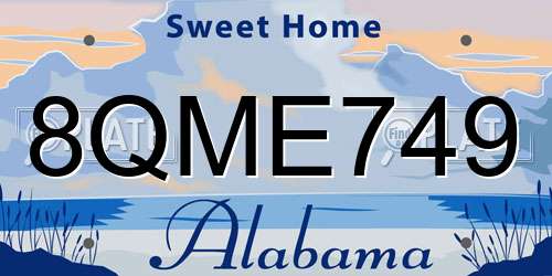 8QME749 Alabama License Plate