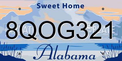 8QOG321 Alabama License Plate