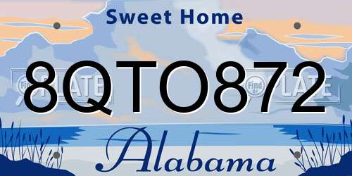 8QTO872 Alabama License Plate