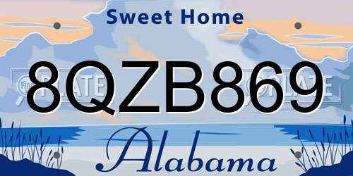 8QZB869 Alabama License Plate