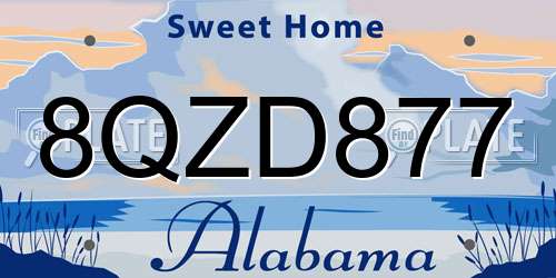 8QZD877 Alabama License Plate