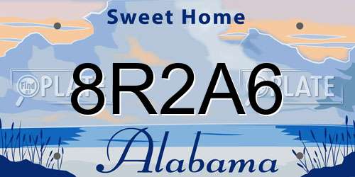 8R2A6 Alabama License Plate