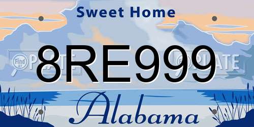 8RE999 Alabama License Plate
