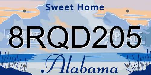 8RQD205 Alabama License Plate