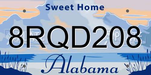 8RQD208 Alabama License Plate