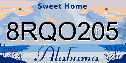 8RQO205 Alabama License Plate