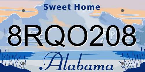 8RQO208 Alabama License Plate