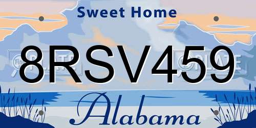 8RSV459 Alabama License Plate