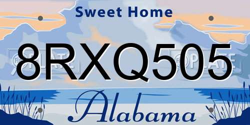 8RXQ505 Alabama License Plate