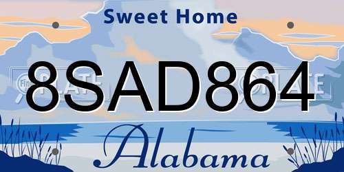 8SAD864 Alabama License Plate