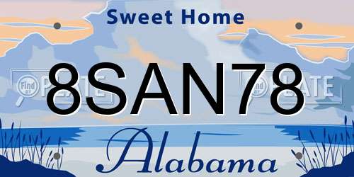 8SAN78 Alabama License Plate