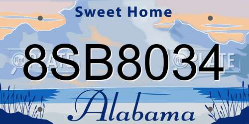 8SB8034 Alabama License Plate