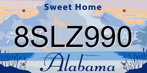 8SLZ990 Alabama License Plate