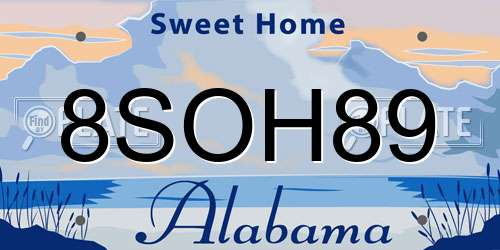 8SOH89 Alabama License Plate