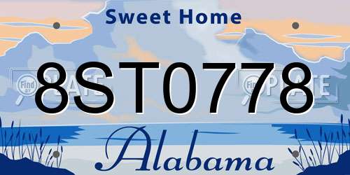 8ST0778 Alabama License Plate