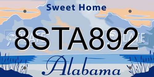 8STA892 Alabama License Plate