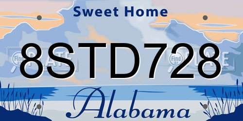 8STD728 Alabama License Plate
