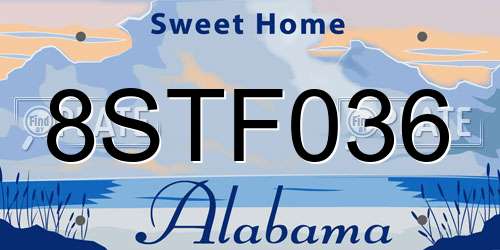 8STF036 Alabama License Plate