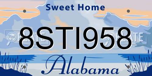 8STI958 Alabama License Plate