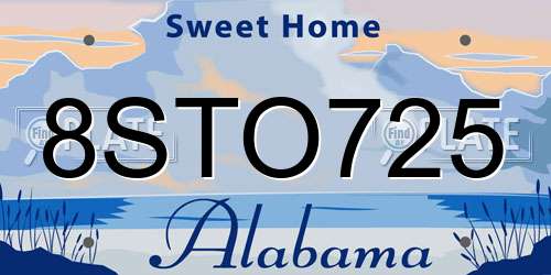 8STO725 Alabama License Plate
