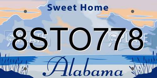 8STO778 Alabama License Plate