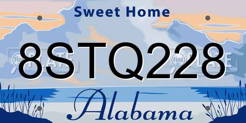 8STQ228 Alabama License Plate