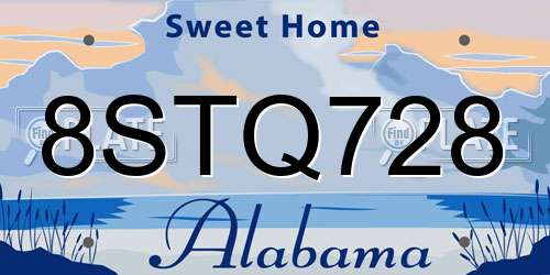 8STQ728 Alabama License Plate