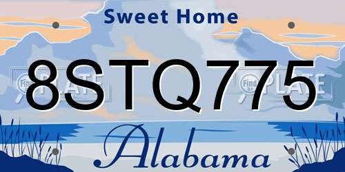 8STQ775 Alabama License Plate