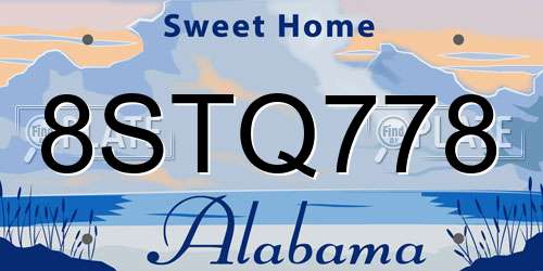 8STQ778 Alabama License Plate