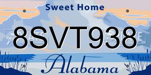 8SVT938 Alabama License Plate