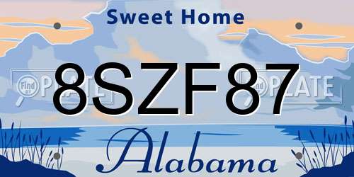 8SZF87 Alabama License Plate