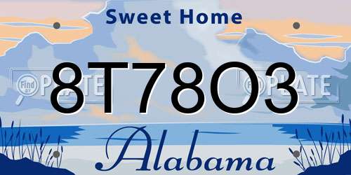8T78O3 Alabama License Plate