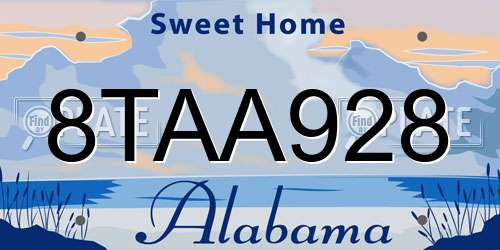 8TAA928 Alabama License Plate