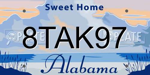 8TAK97 Alabama License Plate