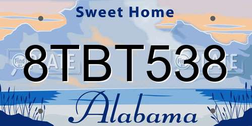 8TBT538 Alabama License Plate