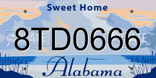8TD0666 Alabama License Plate