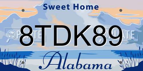 8TDK89 Alabama License Plate