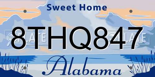 8THQ847 Alabama License Plate