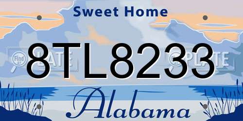8TL8233 Alabama License Plate