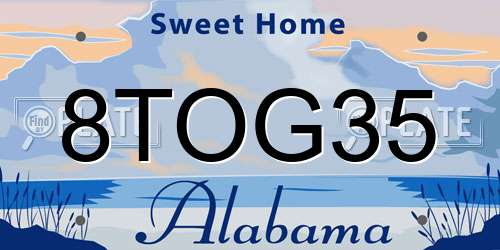 8TOG35 Alabama License Plate