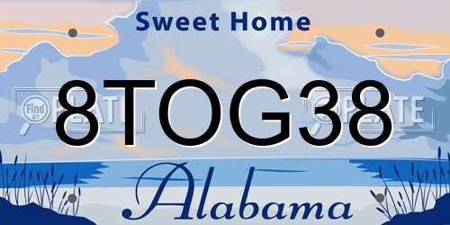 8TOG38 Alabama License Plate