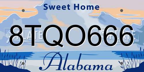 8TQO666 Alabama License Plate
