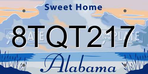 8TQT217 Alabama License Plate