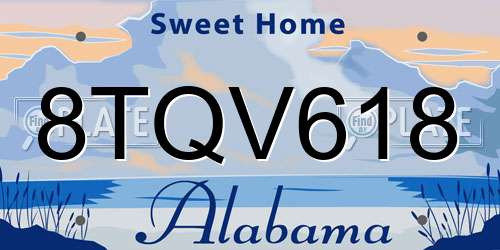 8TQV618 Alabama License Plate
