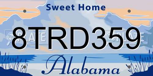 8TRD359 Alabama License Plate