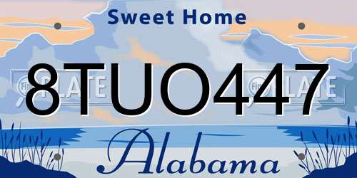 8TUO447 Alabama License Plate