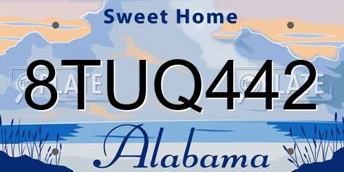 8TUQ442 Alabama License Plate