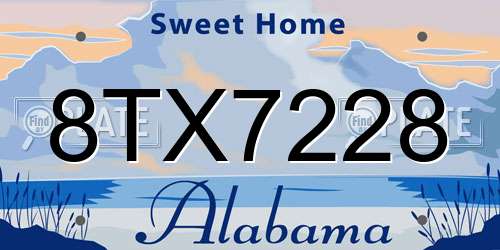8TX7228 Alabama License Plate