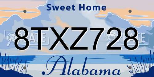 8TXZ728 Alabama License Plate